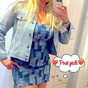 Denim Bodycon Tube Dress, Indigo Patchwork, HOT Hot item Size XS, XXS
